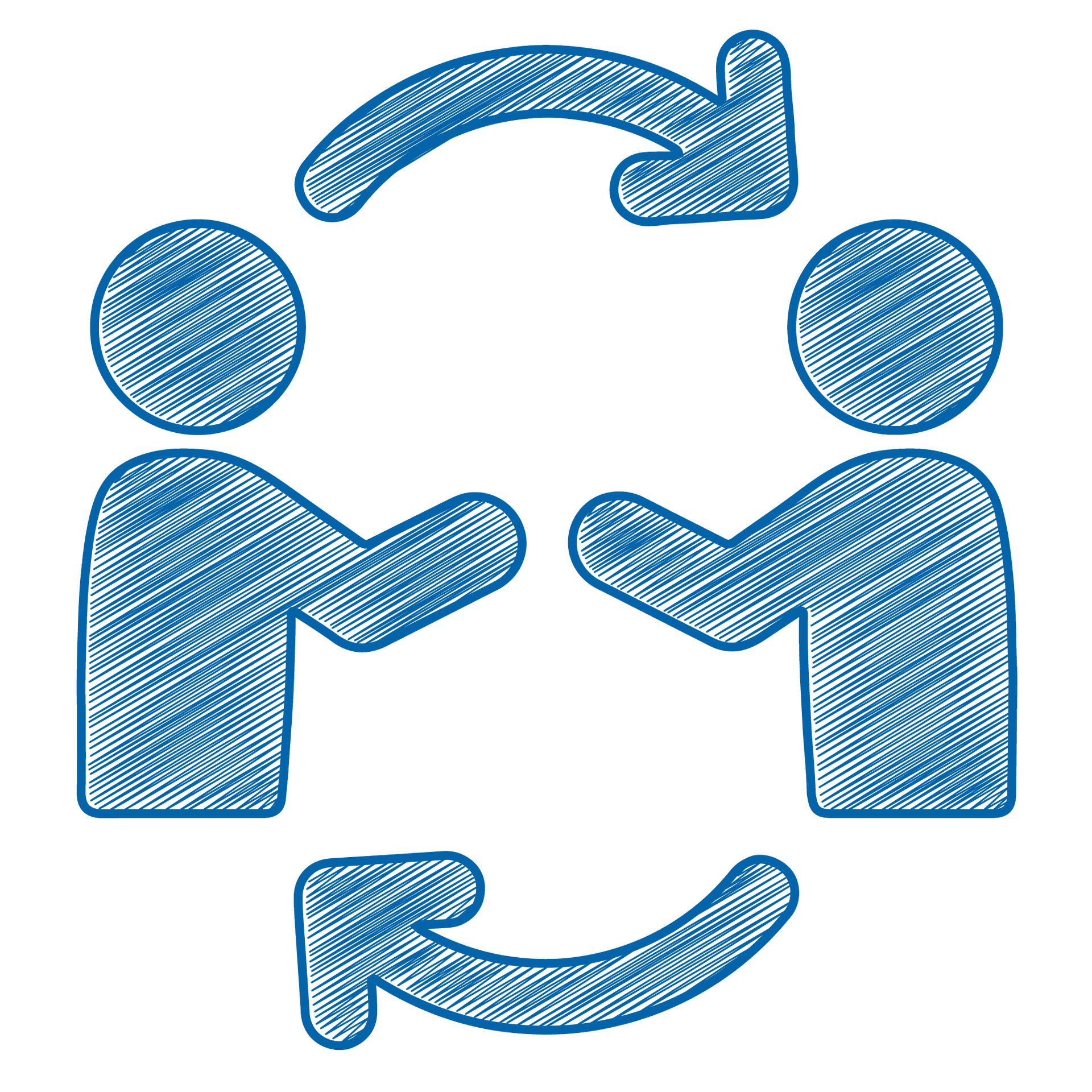 Pictogram of two people exchanging with each other