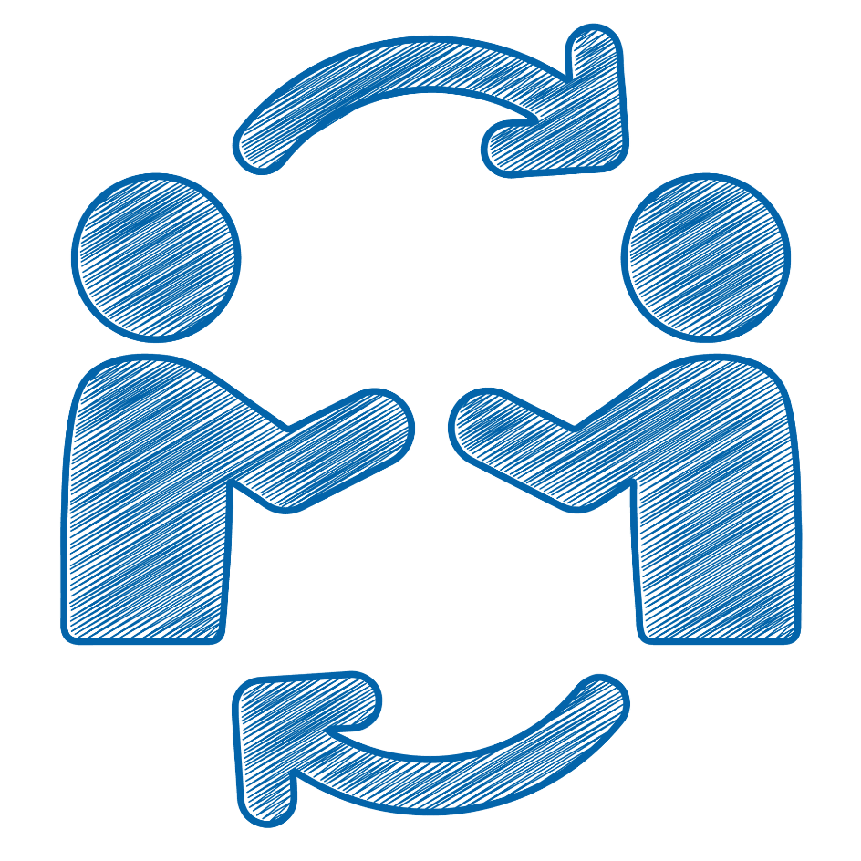 Pictogram of two people exchanging with each other