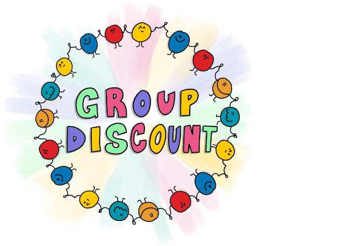 Drawing of group discount and a circle of people around it