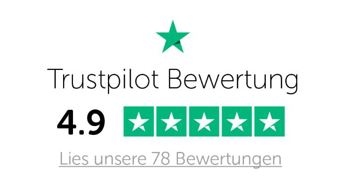 78 Bewertungen auf Trustpilot mit einem Bewertungsdruchschnitt von 4,9