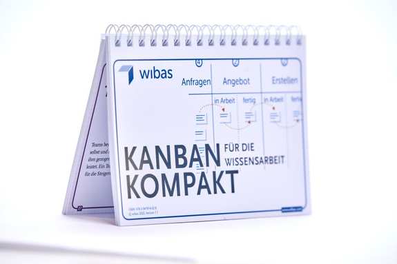 Das Bild zeigt das wibas Kanban Kompakt Taschenbuch aufgeklappt.