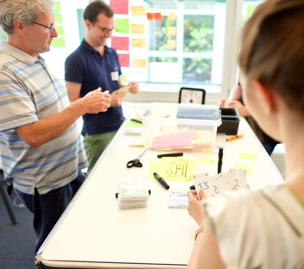 Scrum Team in wibas Schulung beim Schätzen mit Planning Poker