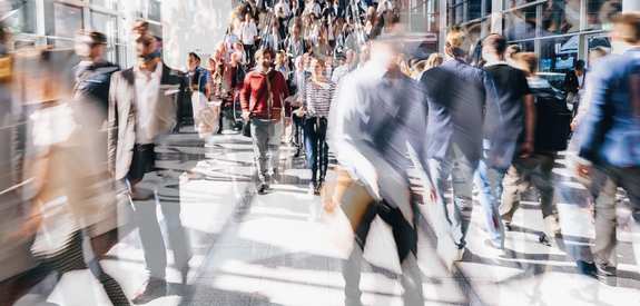 People coming down a staircase - motion blur