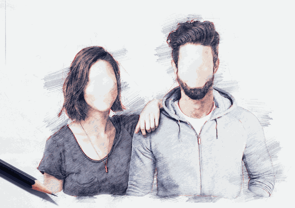 Skizze von 2 Menschen ohne Gesichter