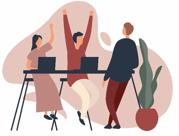 People at the desk who are happy
